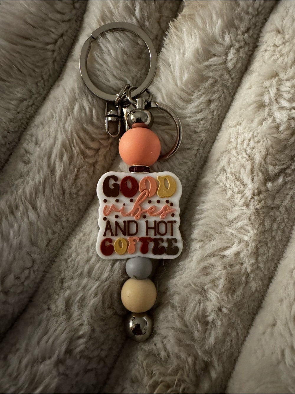Good Vibes and Hot Coffee Keychain - Neutral and Peach Accent